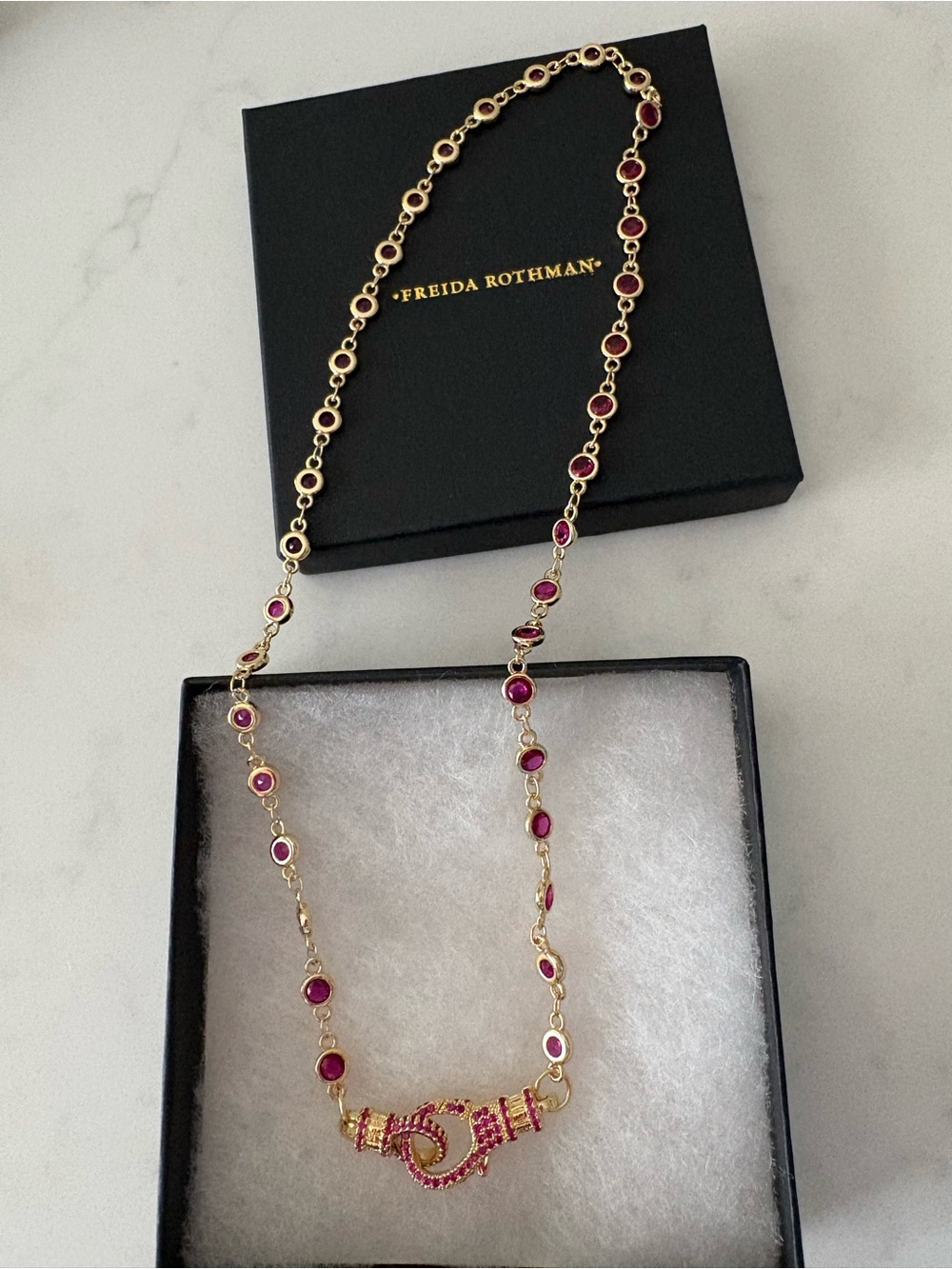 Gold-Tone Necklace with Pink Gem Accents - Picture 2 of 6